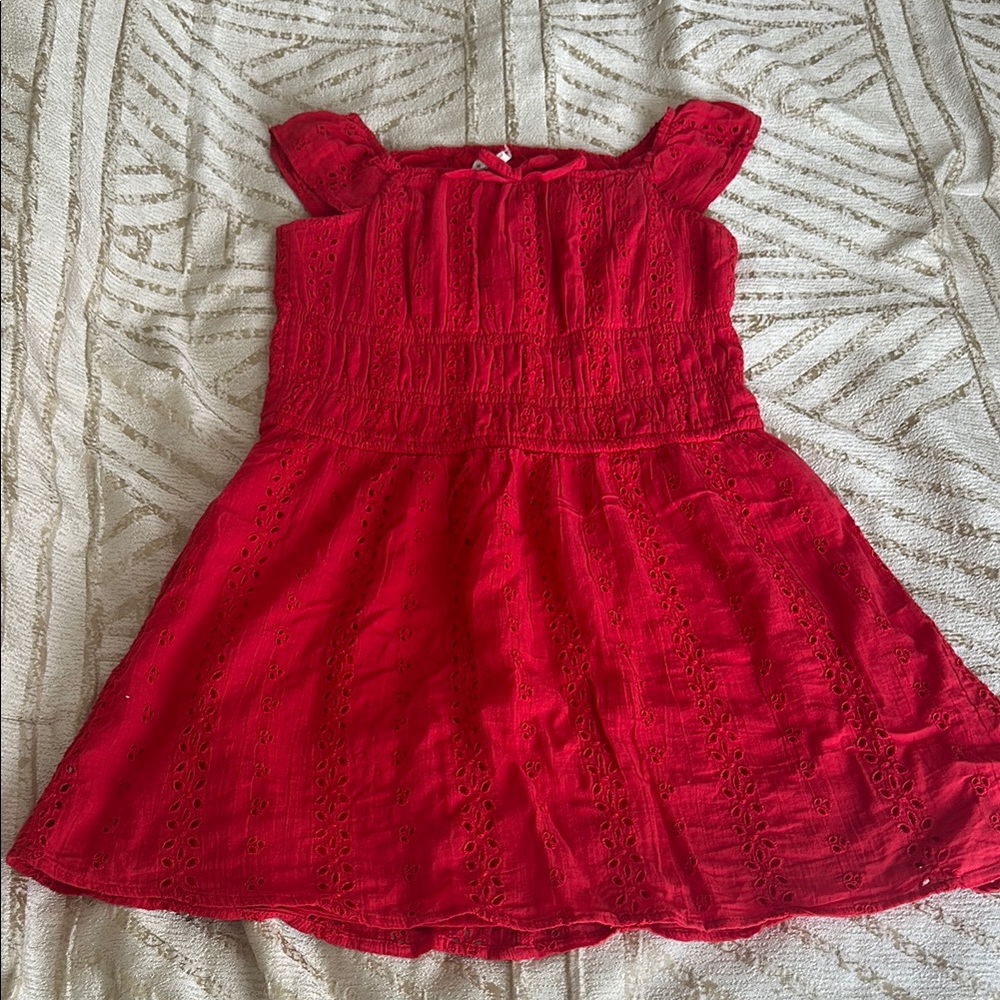 Abercrombie Kids Red Smocked Sundress Square Neck Cap Sleeve